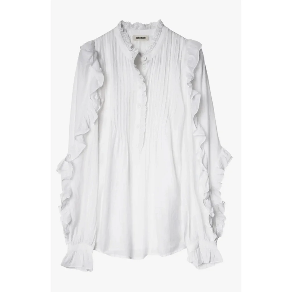 Zadig & Voltaire Women Timmy Tomboy Pleated Ruffled Top White Size XS - Picture 5 of 5
